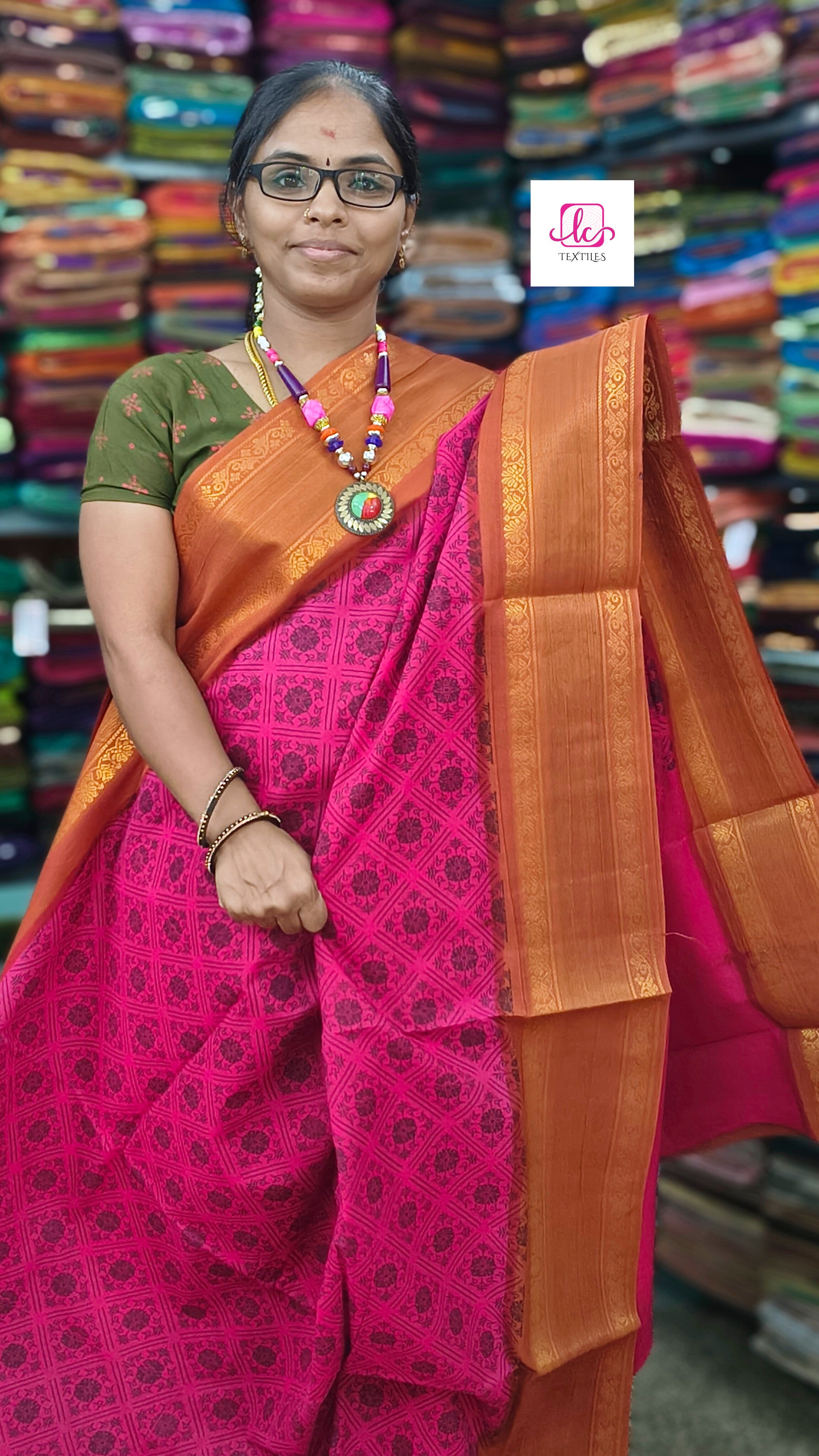 Madurai Sungudi Cotton - pink- MS62