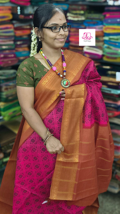 Madurai Sungudi Cotton - pink- MS62