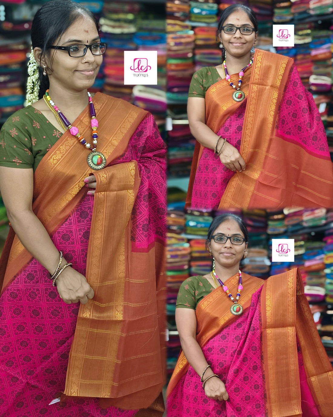 Madurai Sungudi Cotton - pink- MS62
