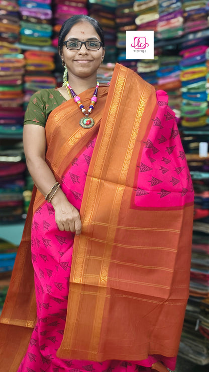 Madurai Sungudi Cotton - pink - MS60