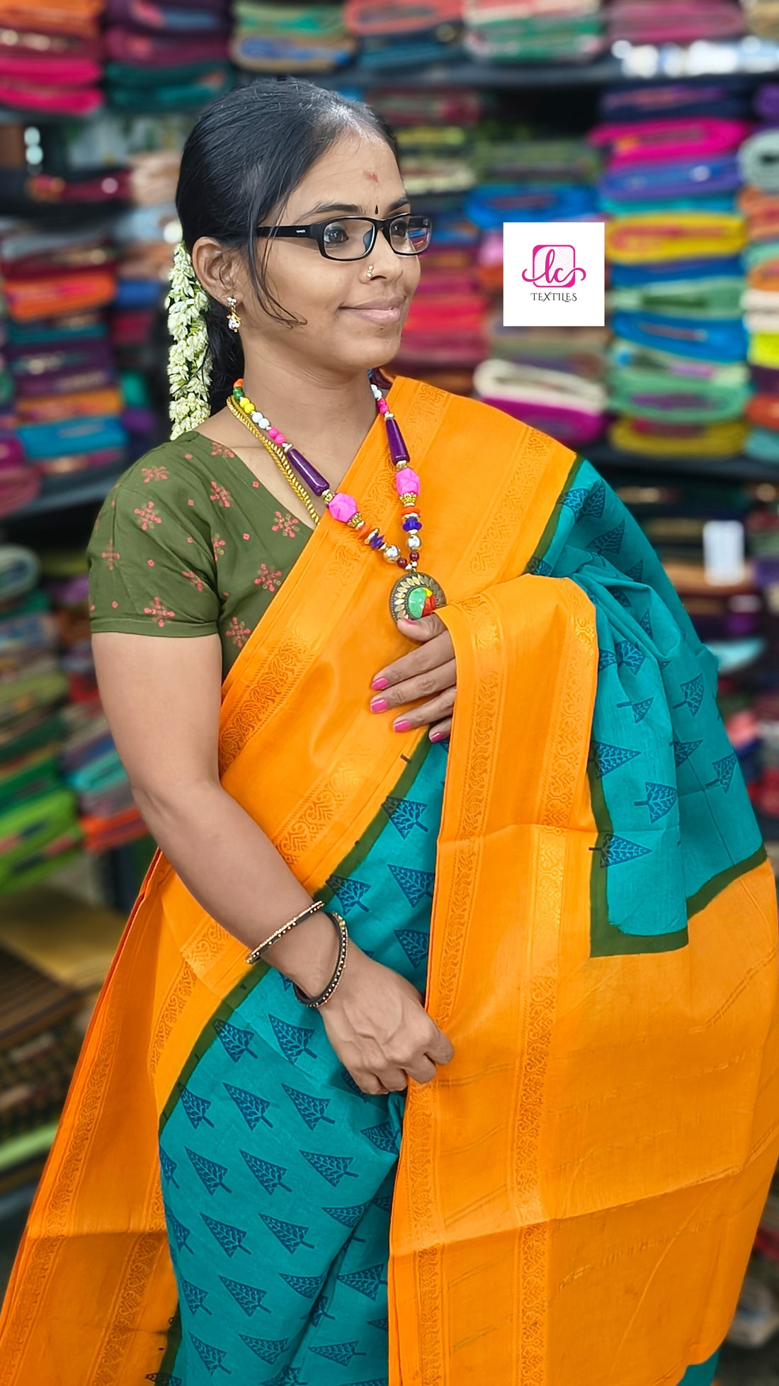 Madurai Sungudi Cotton - Rama green - MS59