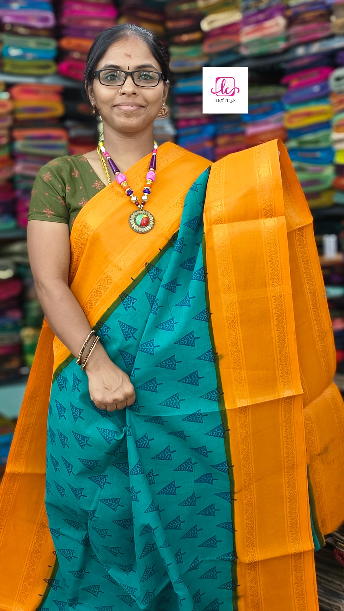 Madurai Sungudi Cotton - Rama green - MS59