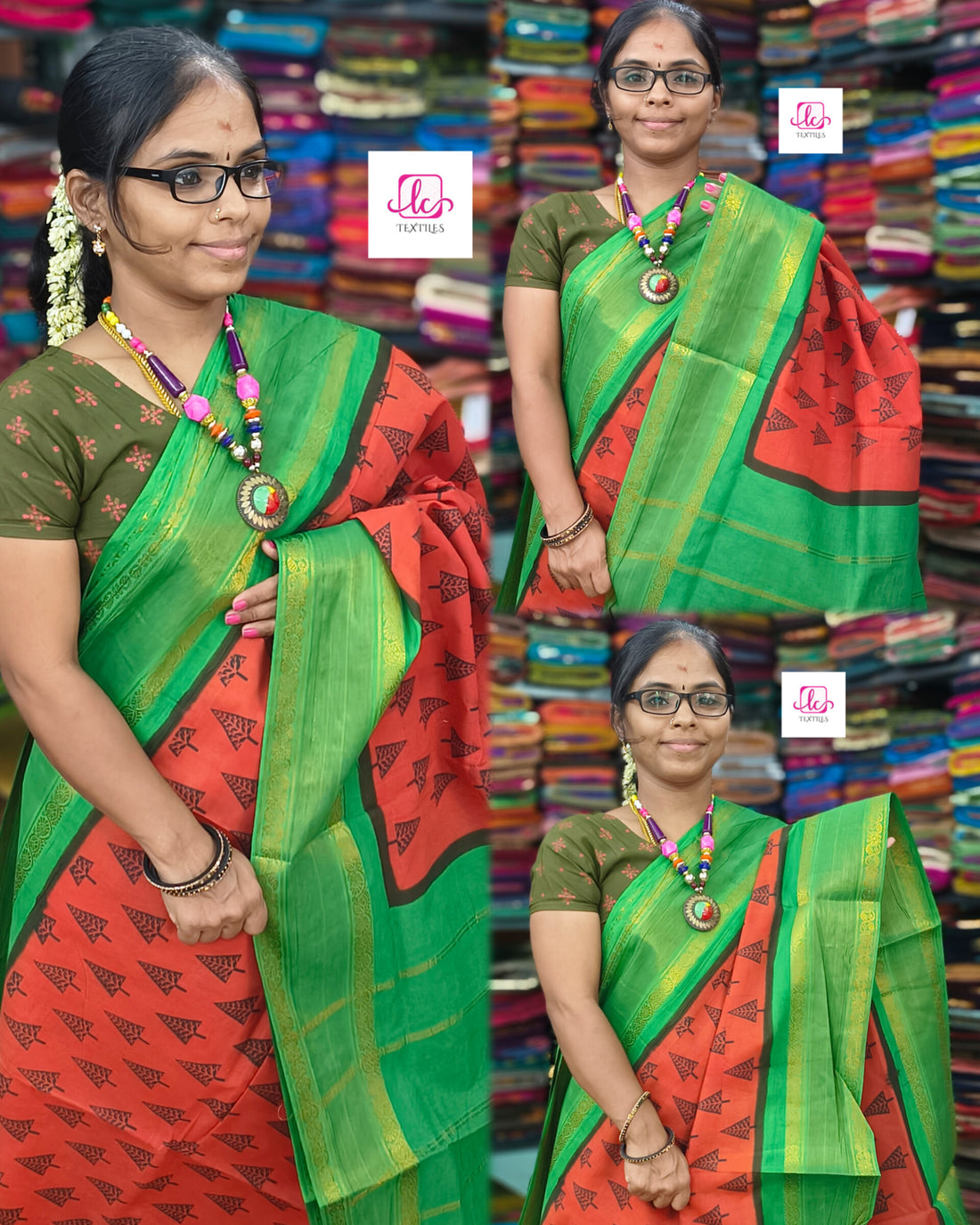 Madurai Sungudi Cotton - Brick red - MS58