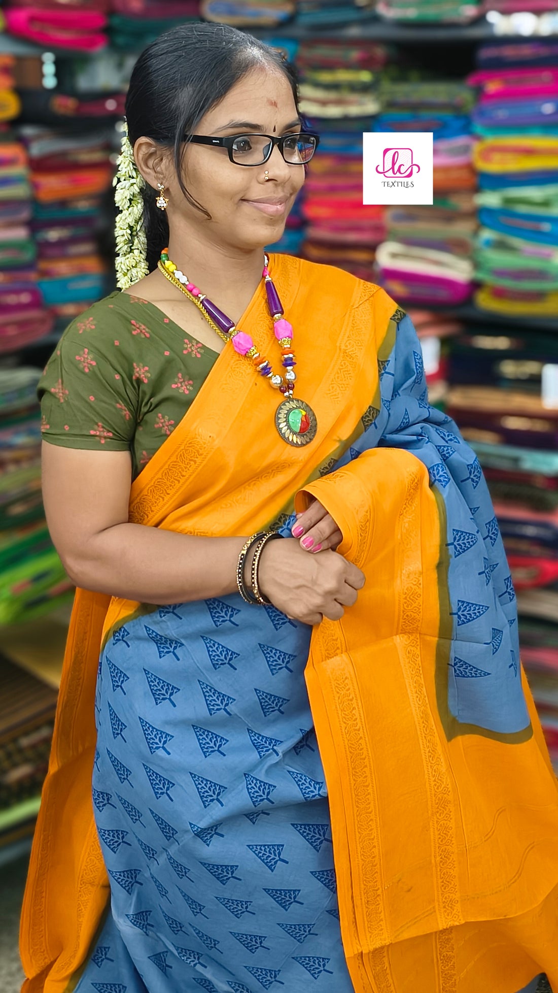 Madurai Sungudi Cotton - Bluish grey- MS57