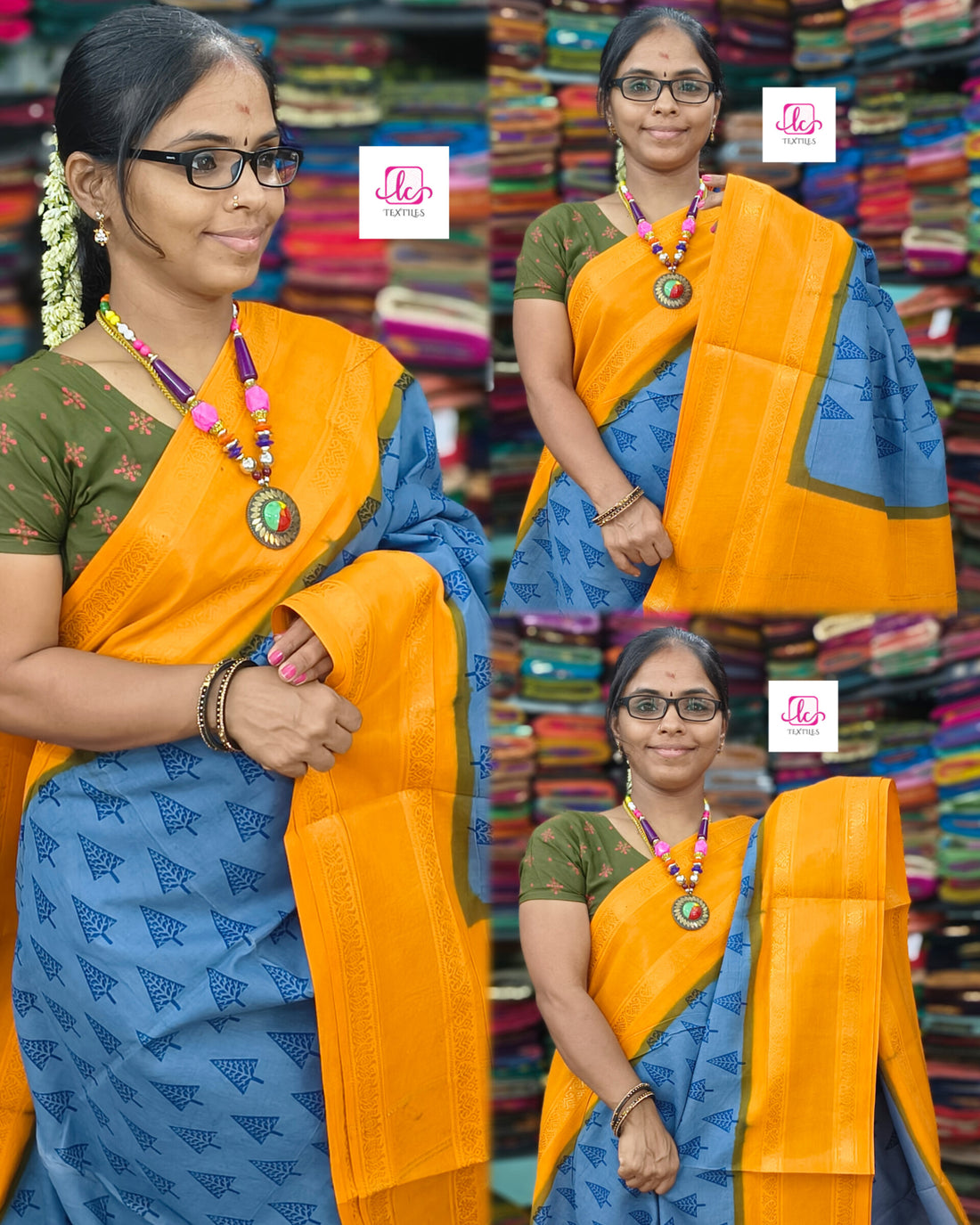 Madurai Sungudi Cotton - Bluish grey- MS57