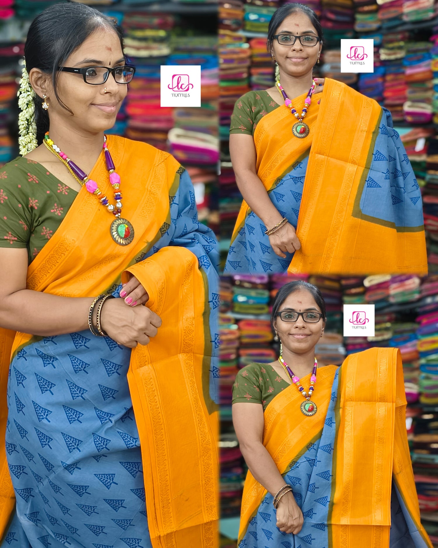 Madurai Sungudi Cotton - Bluish grey- MS57