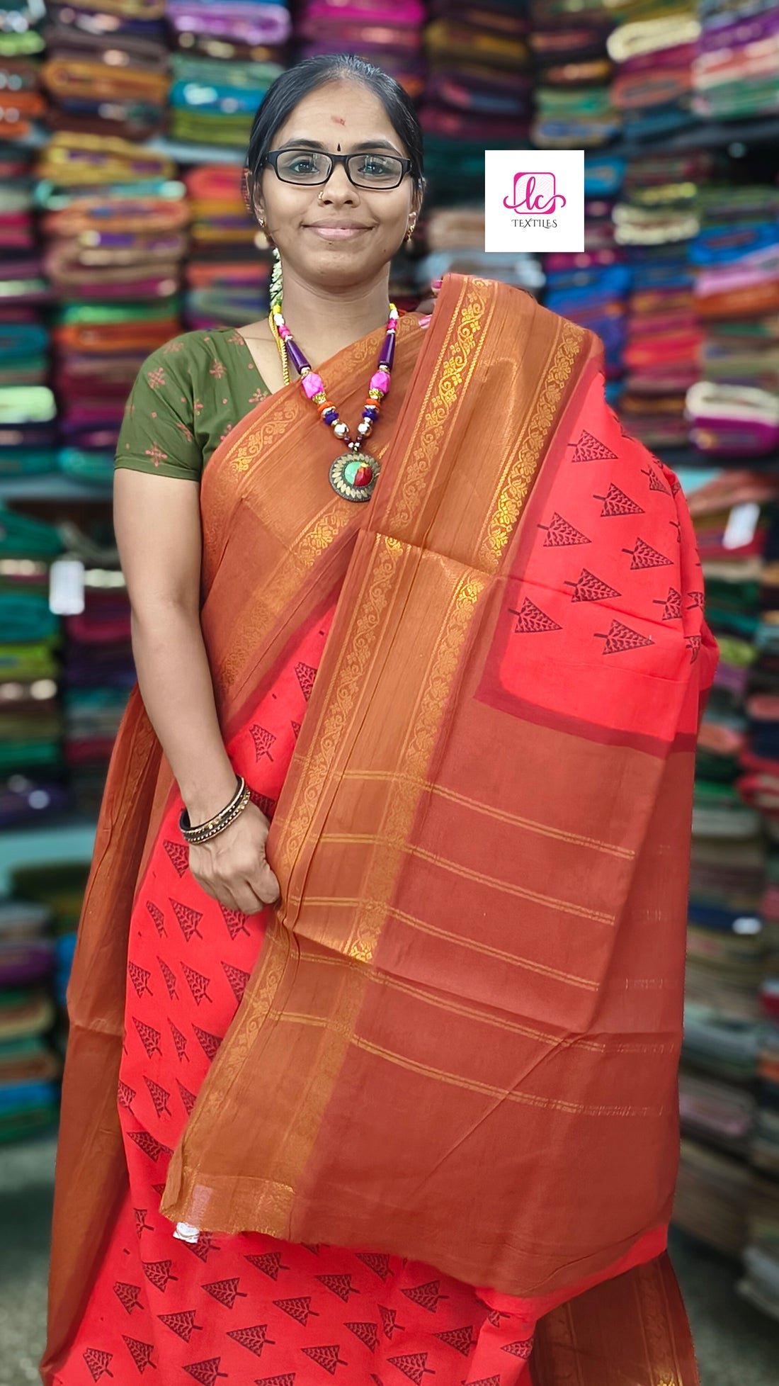 Madurai Sungudi Cotton - Red- MS56
