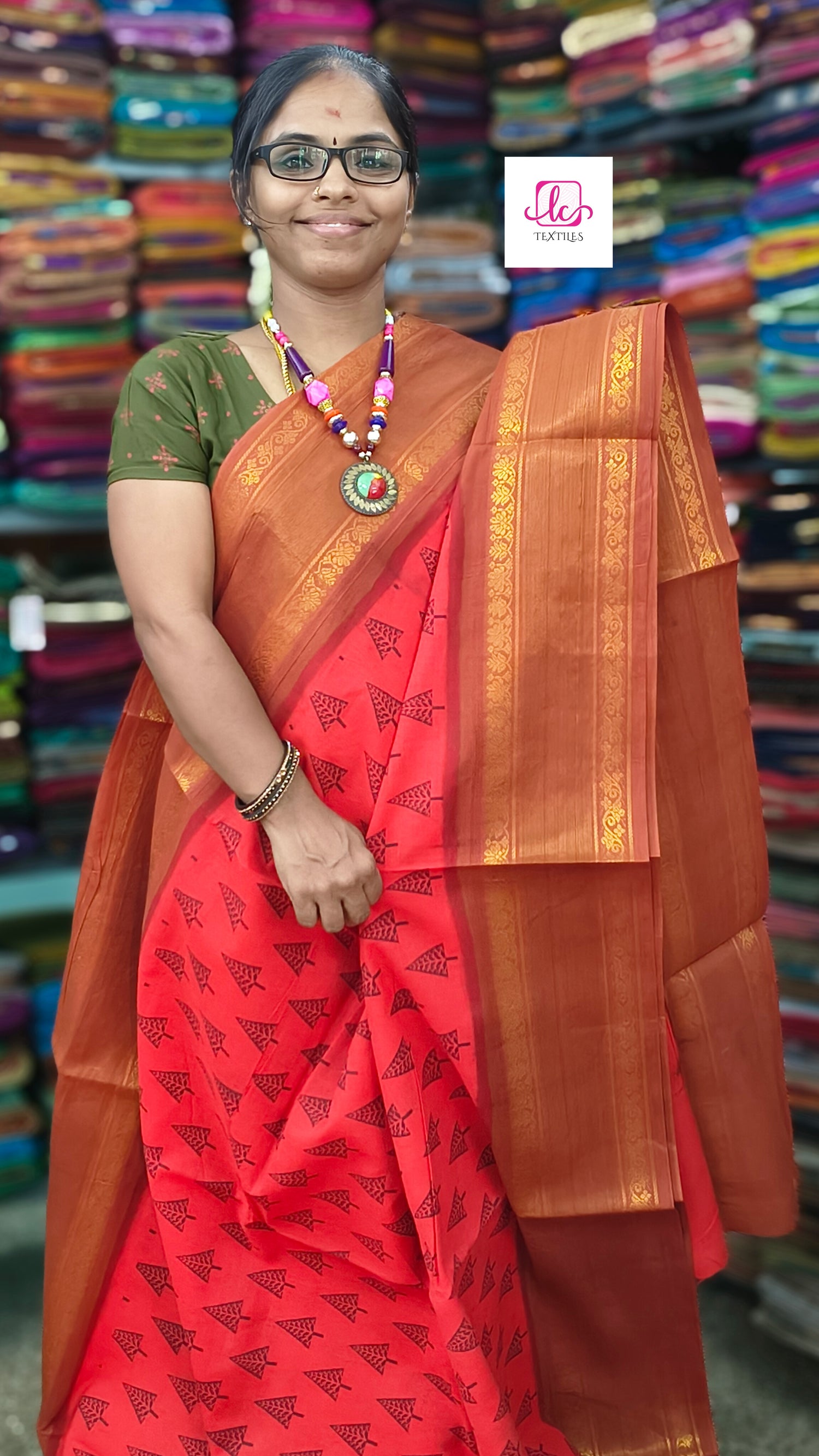 Madurai Sungudi Cotton - Red- MS56
