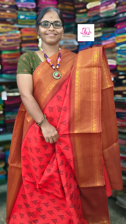 Madurai Sungudi Cotton - Red- MS56