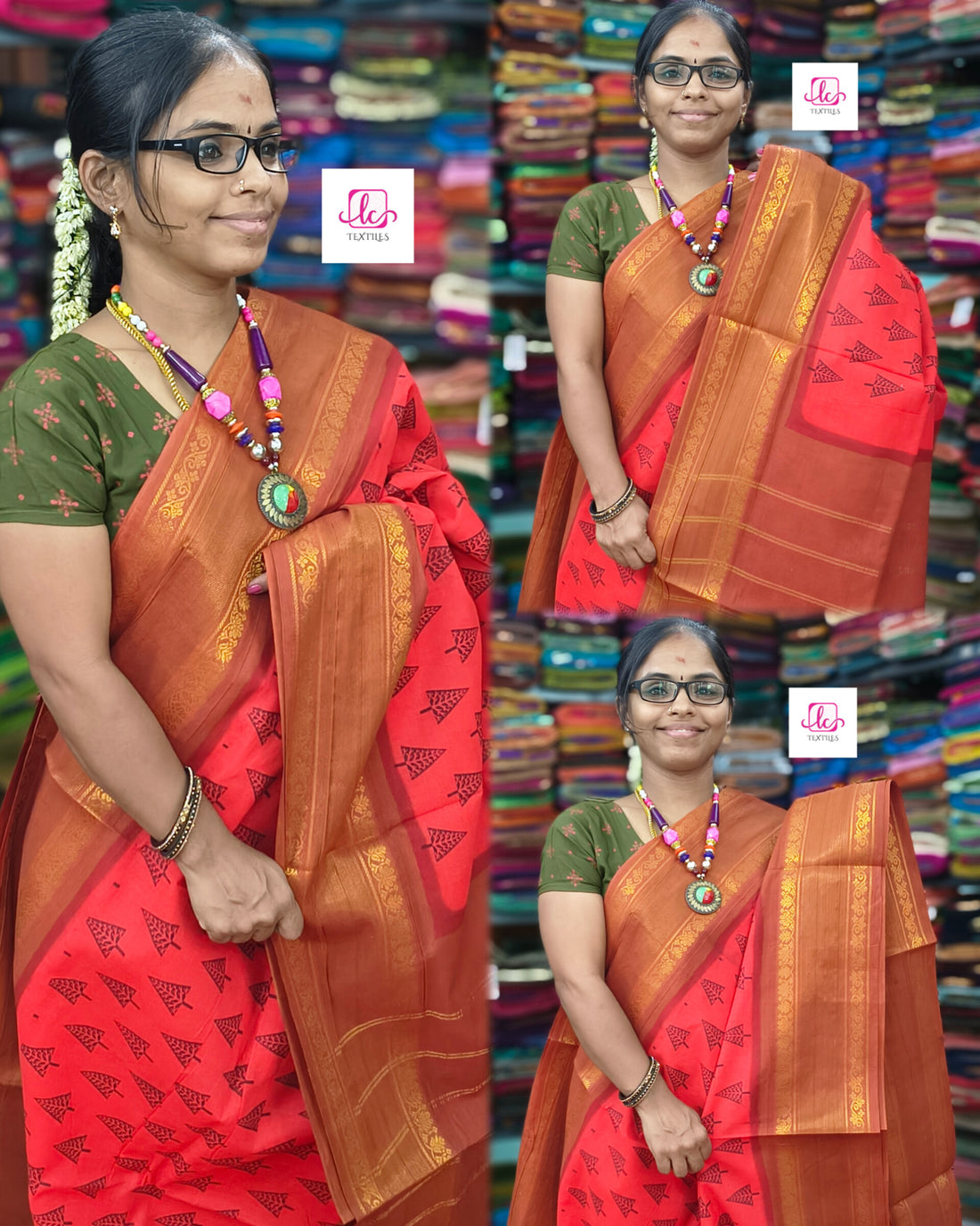 Madurai Sungudi Cotton - Red- MS56