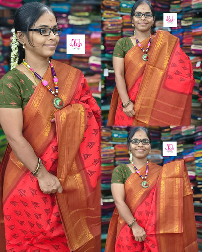 Madurai Sungudi Cotton - Red- MS56