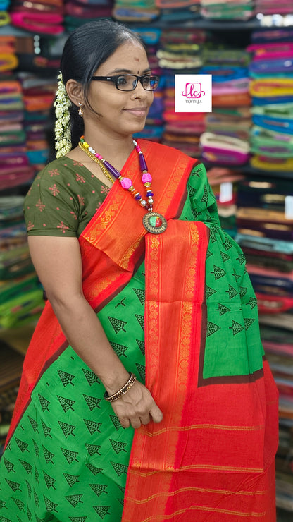 Madurai Sungudi Cotton - green- MS55