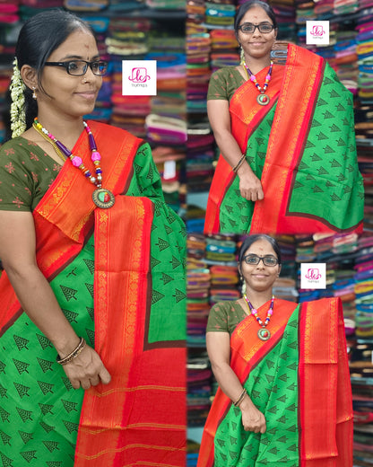 Madurai Sungudi Cotton - green- MS55