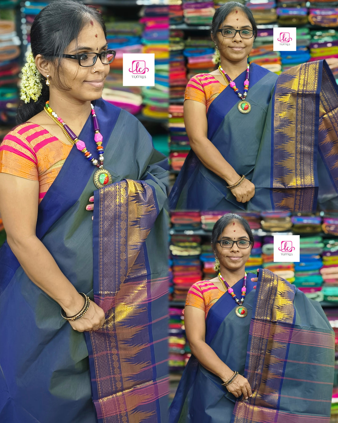 Kanchi Cotton - All Day Fusion -olive Green mixed royal blue dual tone- KCAF49