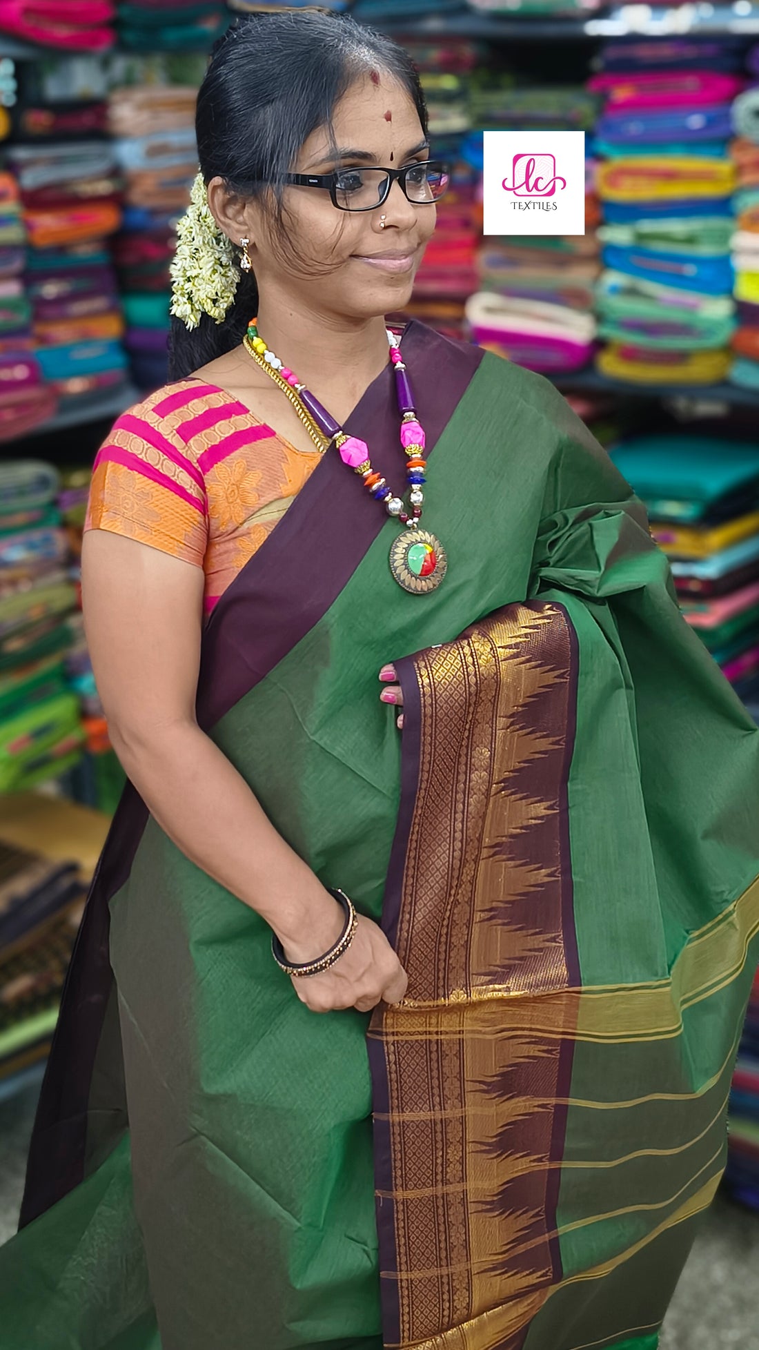 Kanchi Cotton - All Day Fusion -Parrot  Green mixed maroon dual tone- KCAF51