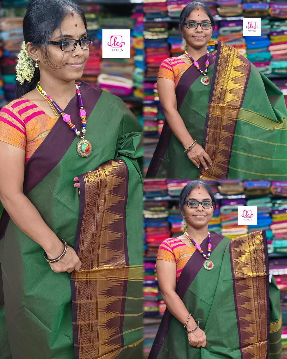 Kanchi Cotton - All Day Fusion -Parrot  Green mixed maroon dual tone- KCAF51