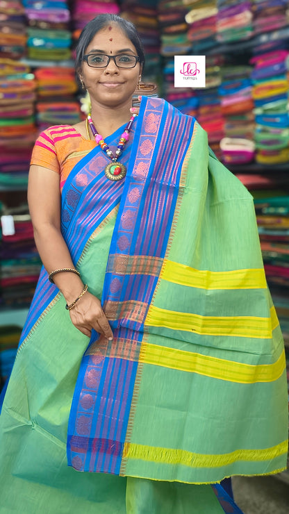 Kanchi Cotton - All Day Fusion -Neon green mixed blue dual tone- KCAF53