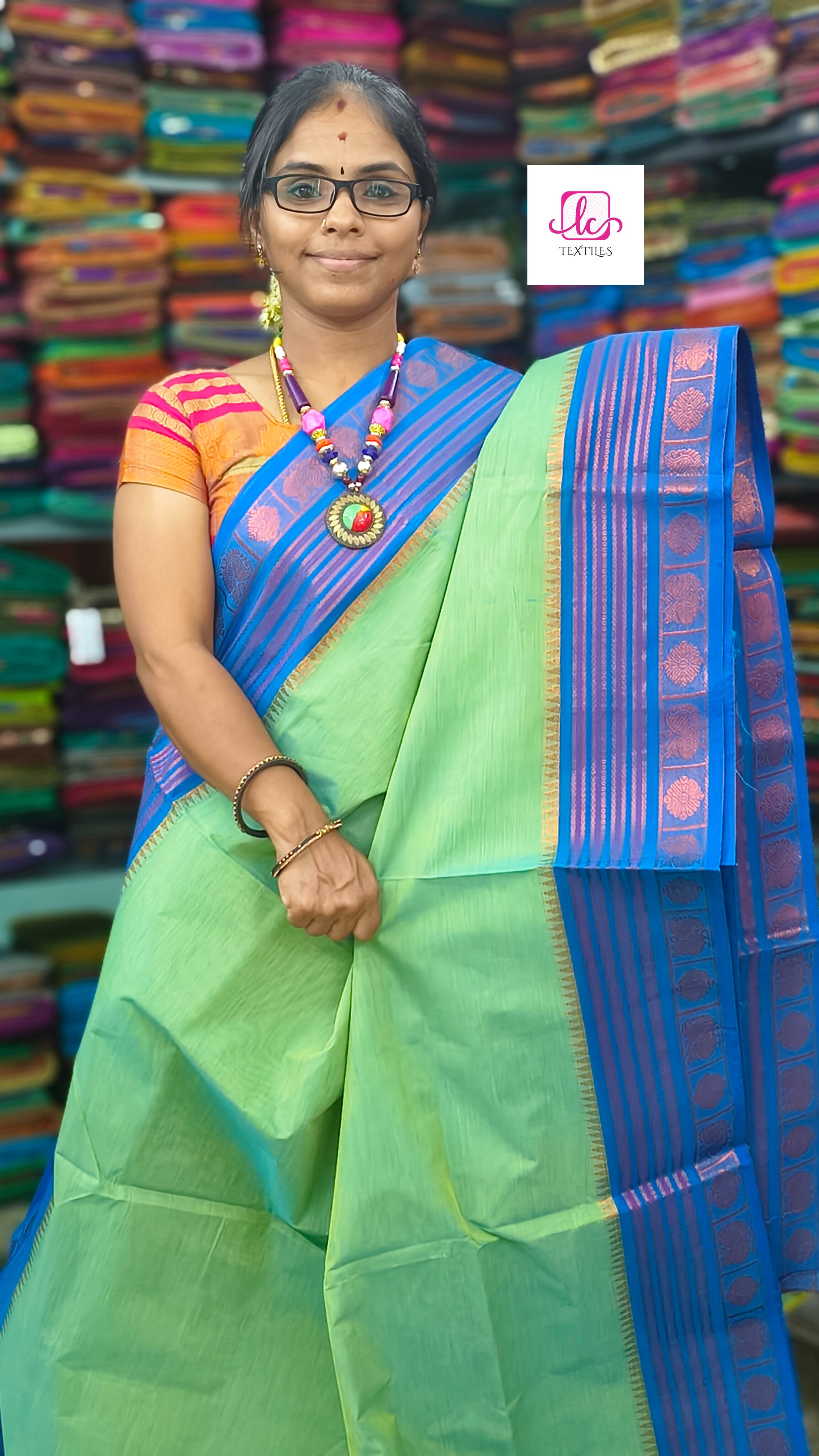 Kanchi Cotton - All Day Fusion -Neon green mixed blue dual tone- KCAF53