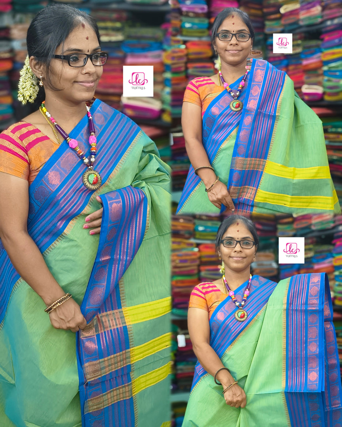 Kanchi Cotton - All Day Fusion -Neon green mixed blue dual tone- KCAF53