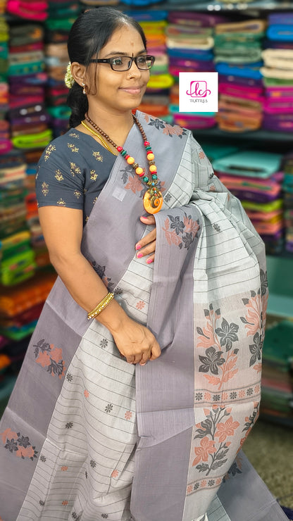 Negamam Cotton Saree - grey - NC45