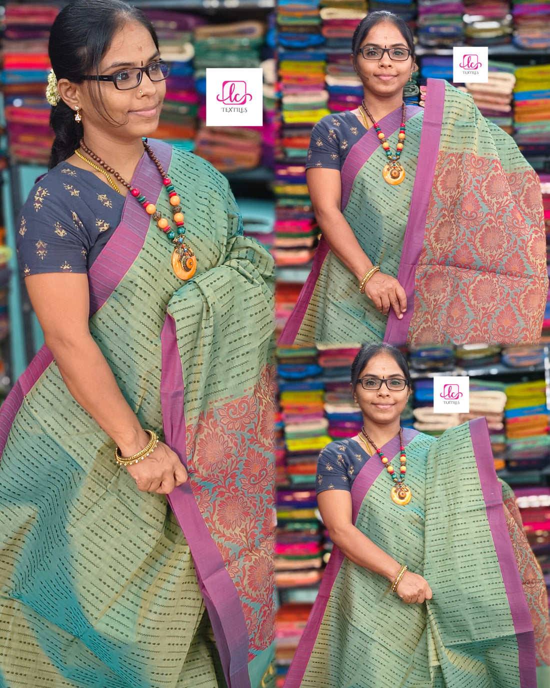 Negamam Cotton Saree - Mustard yellow mixed blue dual tone- NC49