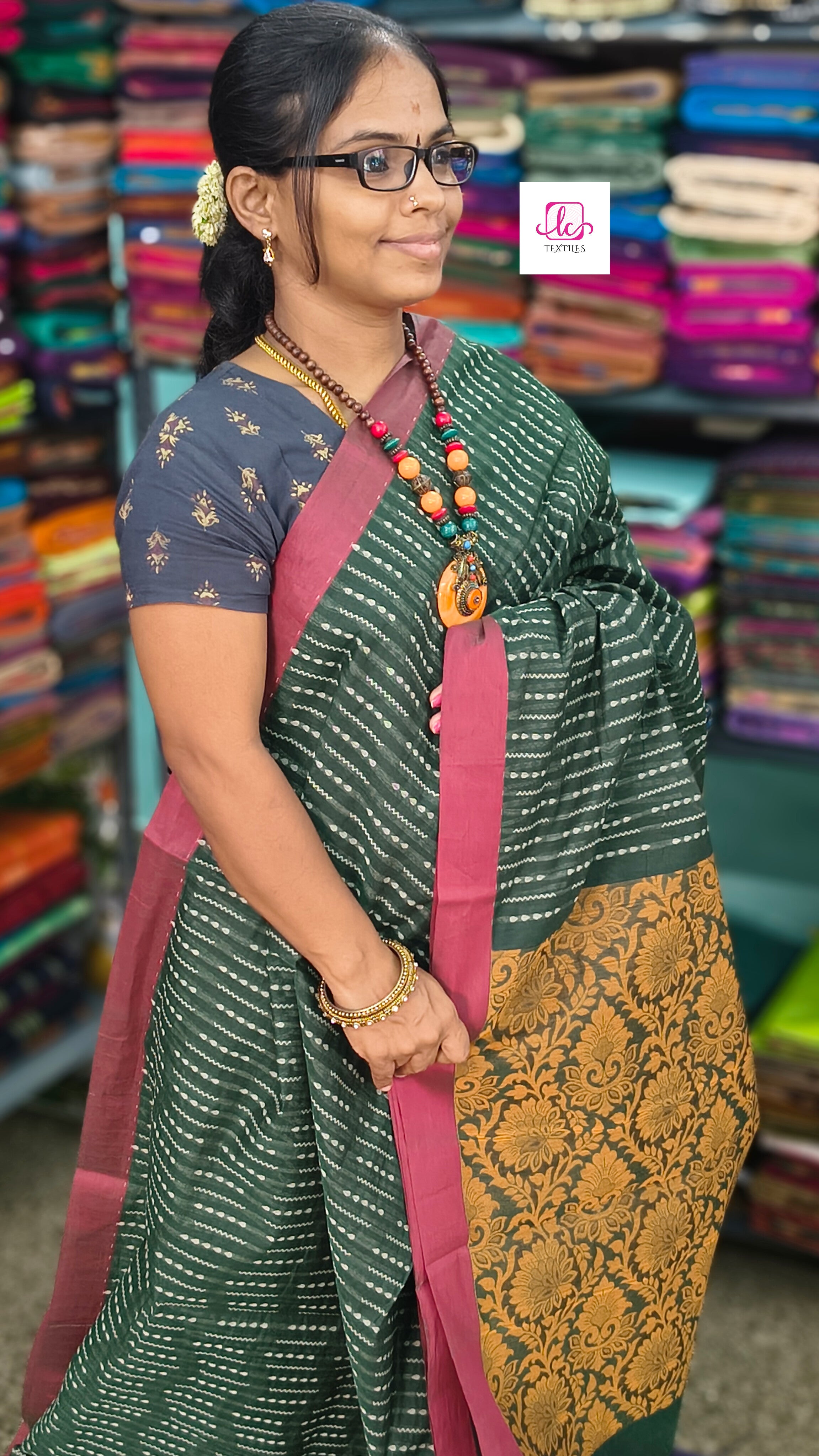 Negamam Cotton Saree - Dark green- NC48