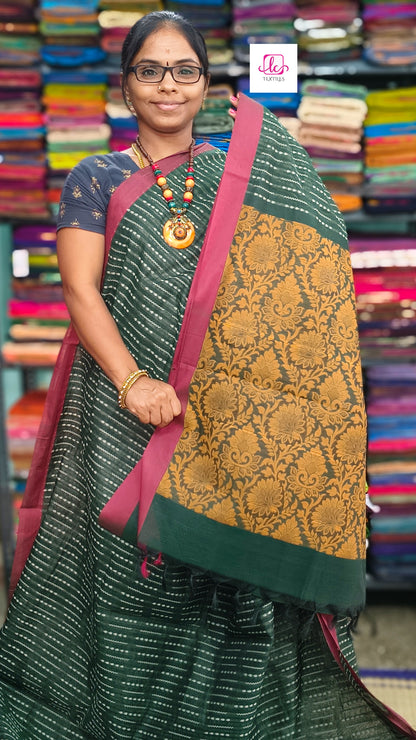 Negamam Cotton Saree - Dark green- NC48