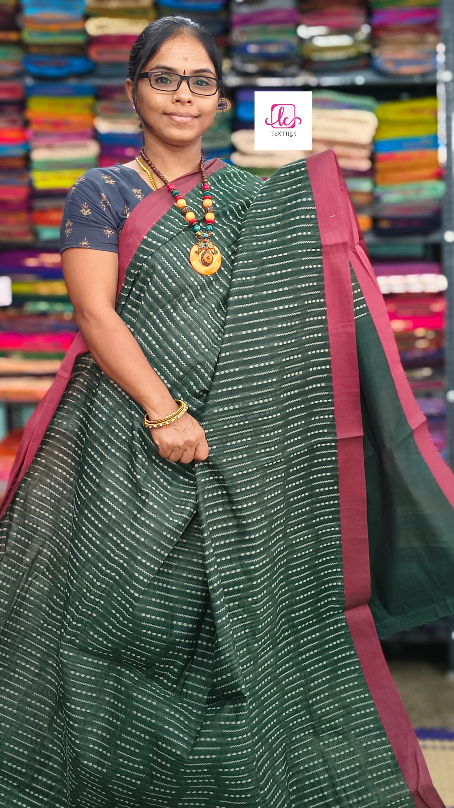 Negamam Cotton Saree - Dark green- NC48