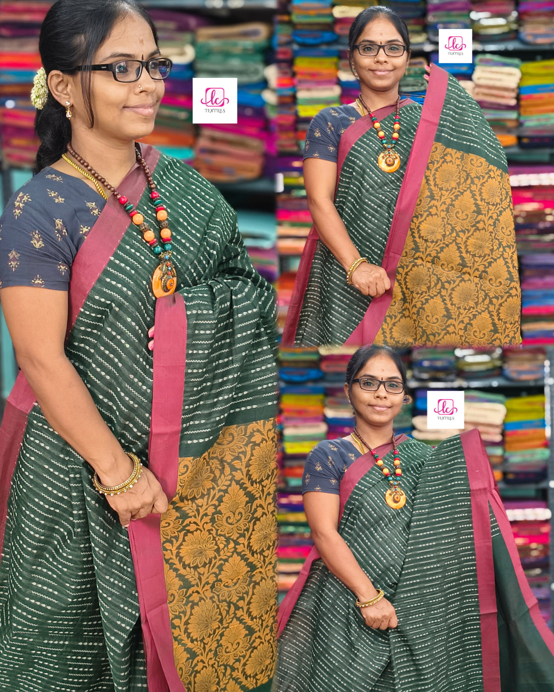 Negamam Cotton Saree - Dark green- NC48