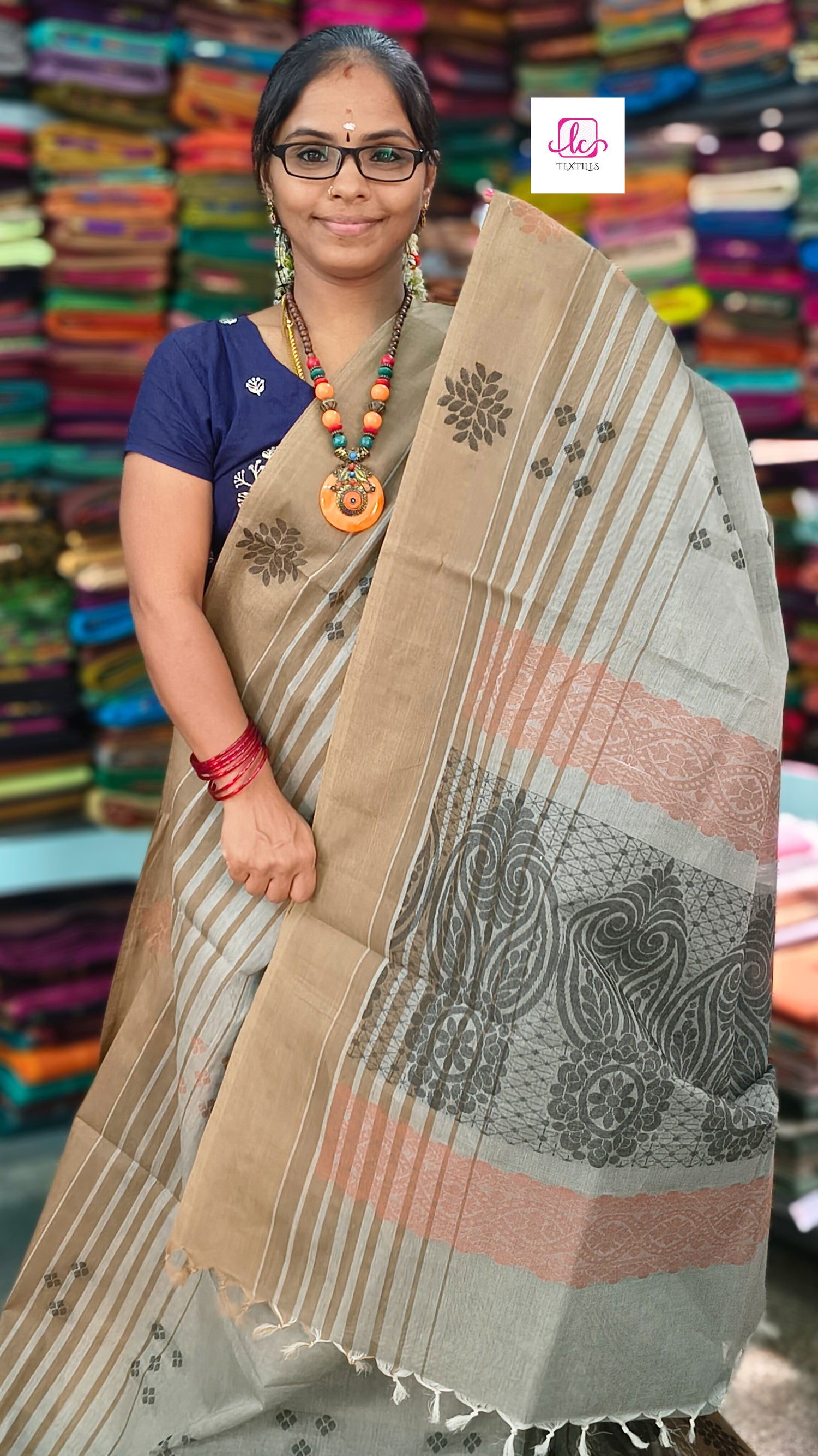 Negamam Cotton Saree - Green mixed grey- NC50