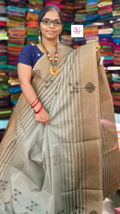 Negamam Cotton Saree - Green mixed grey- NC50
