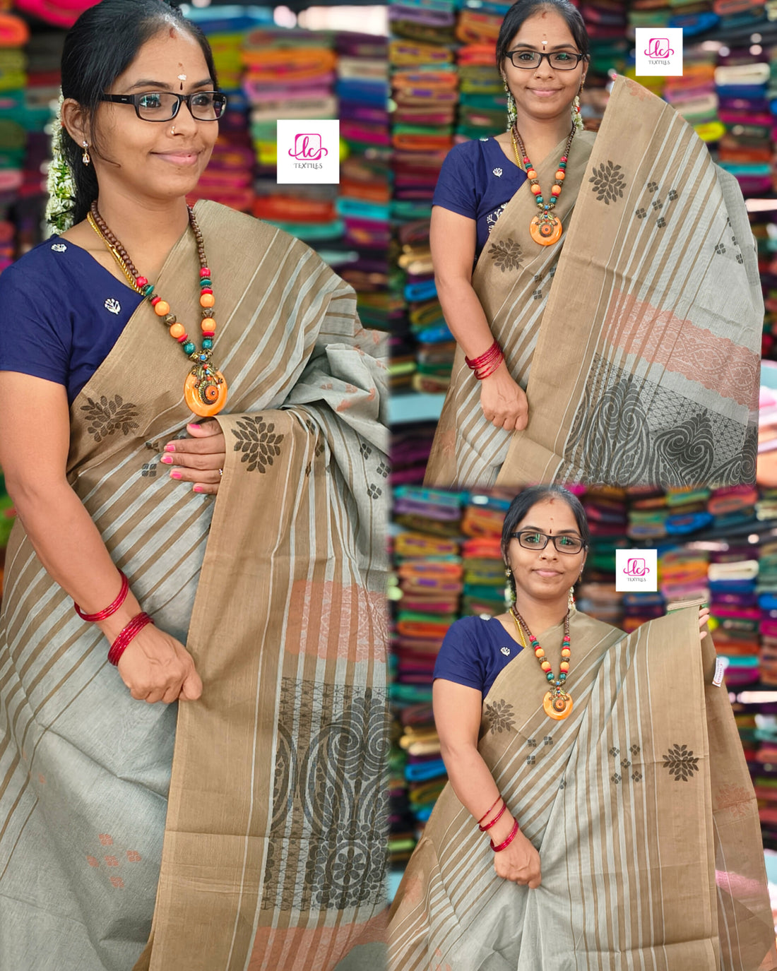 Negamam Cotton Saree - Green mixed grey- NC50