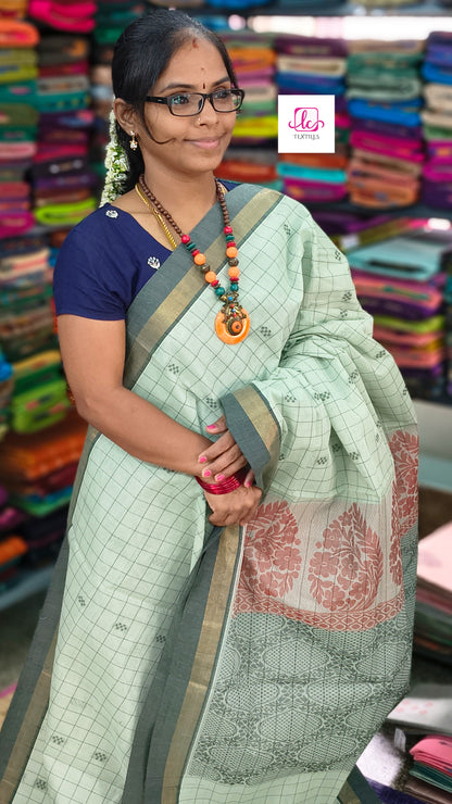 Negamam Cotton Saree - Pista green- NC52