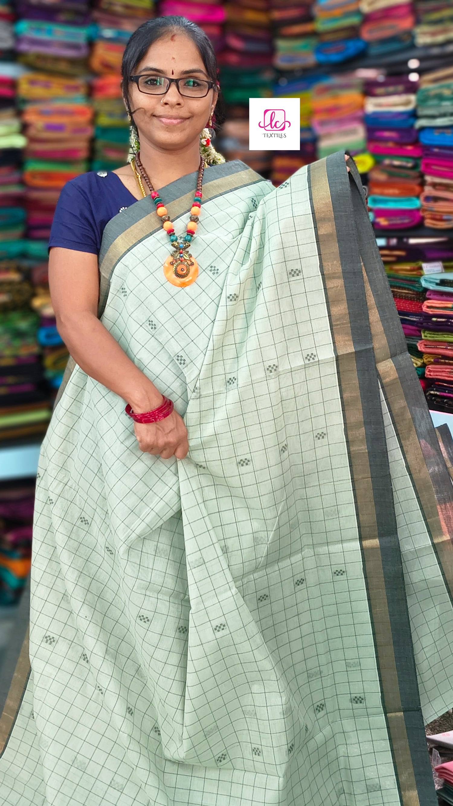 Negamam Cotton Saree - Pista green- NC52