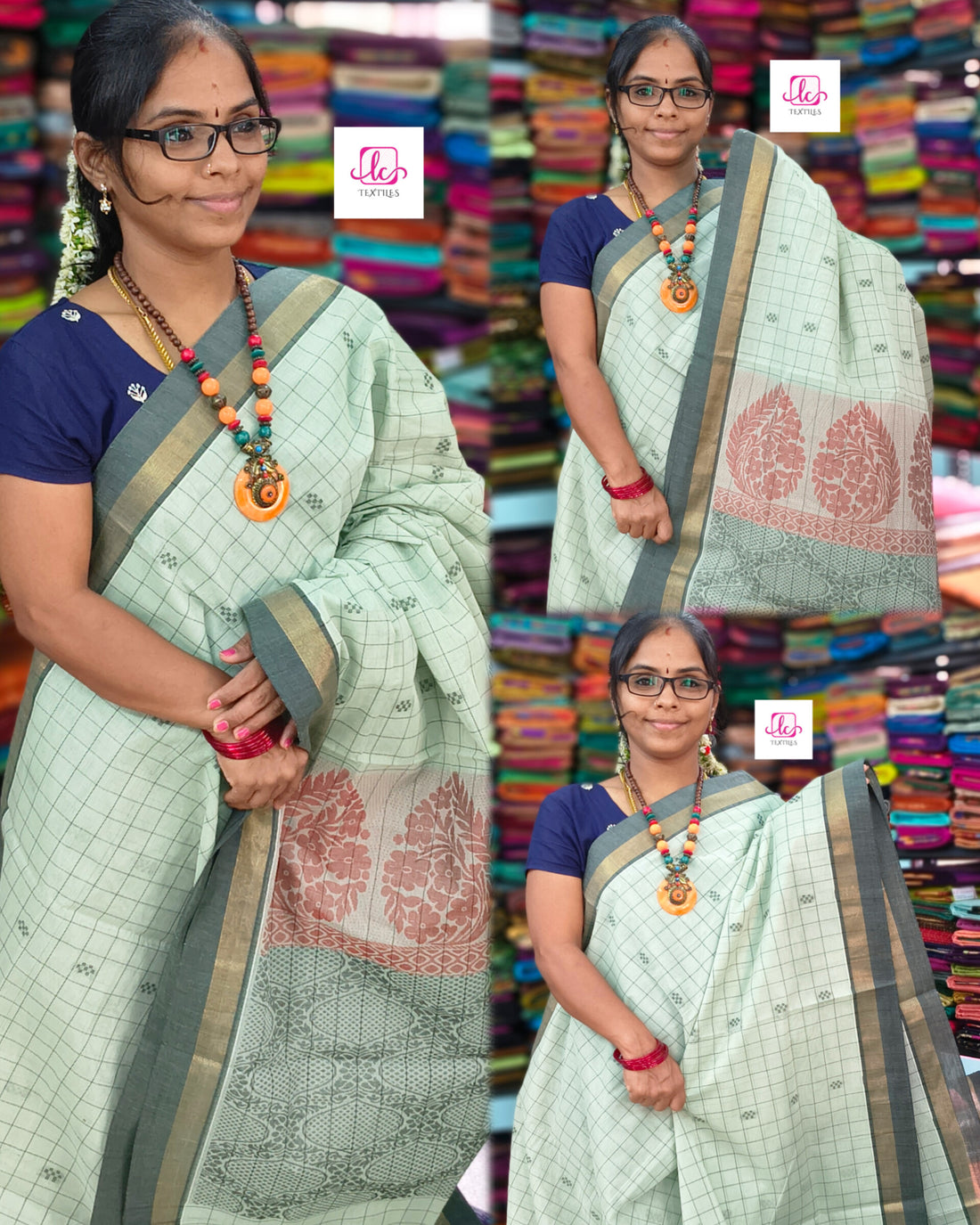 Negamam Cotton Saree - Pista green- NC52