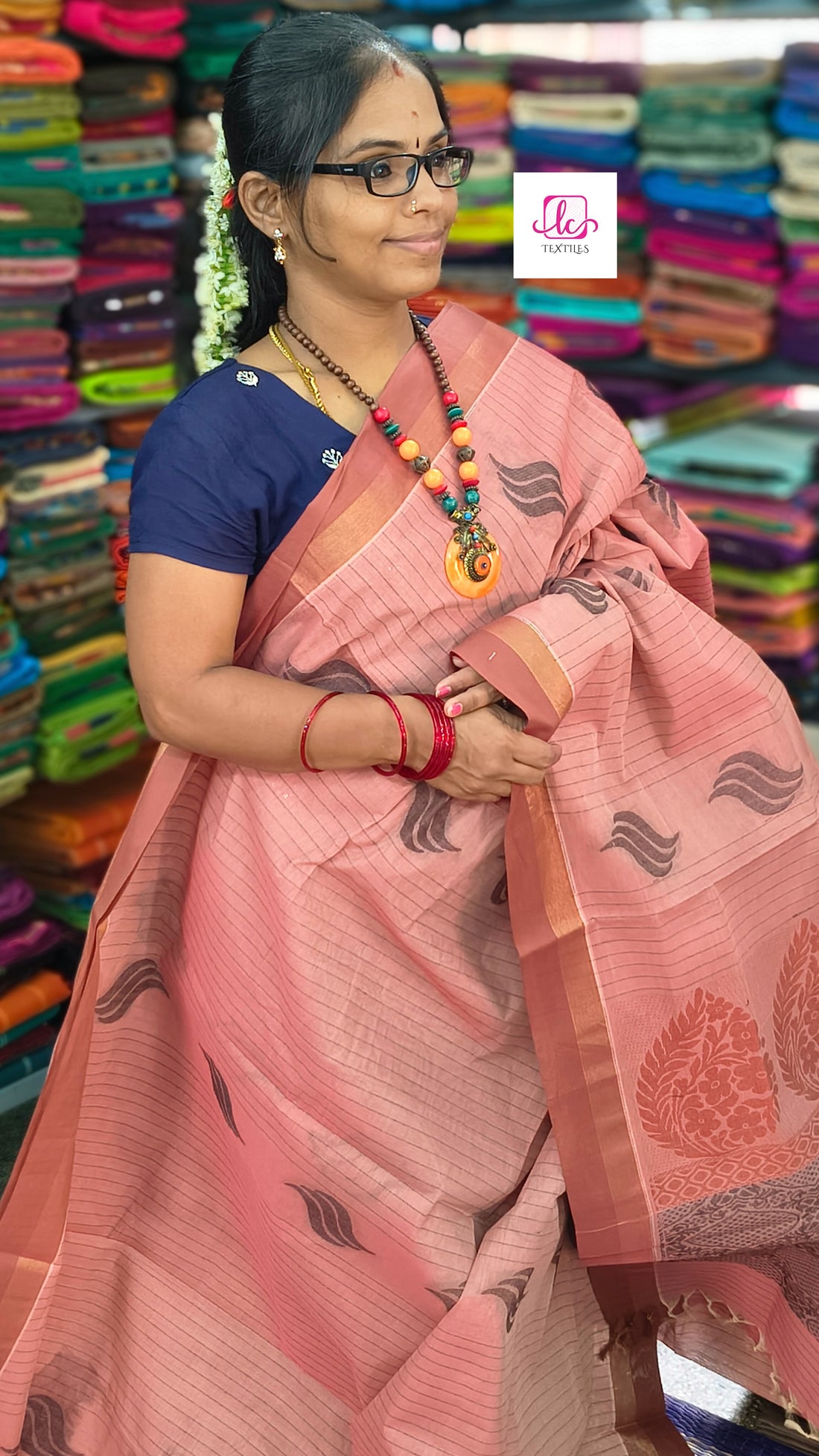 Negamam Cotton Saree - pastal red - NC58