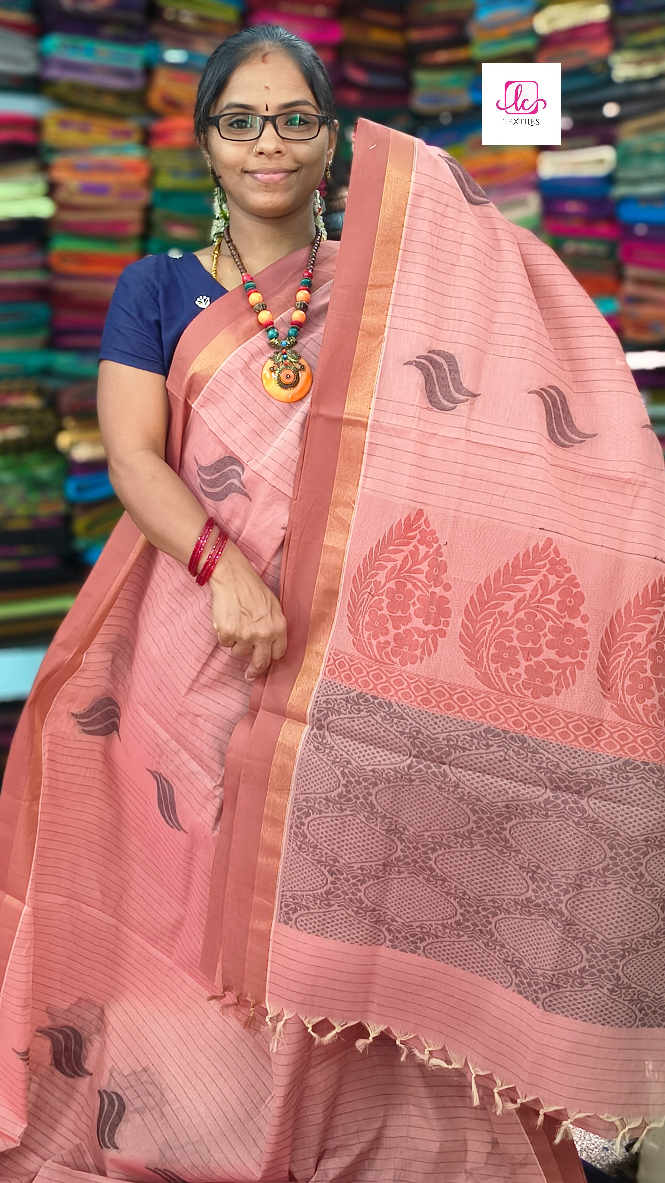 Negamam Cotton Saree - pastal red - NC58