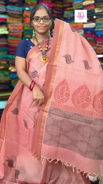 Negamam Cotton Saree - pastal red - NC58