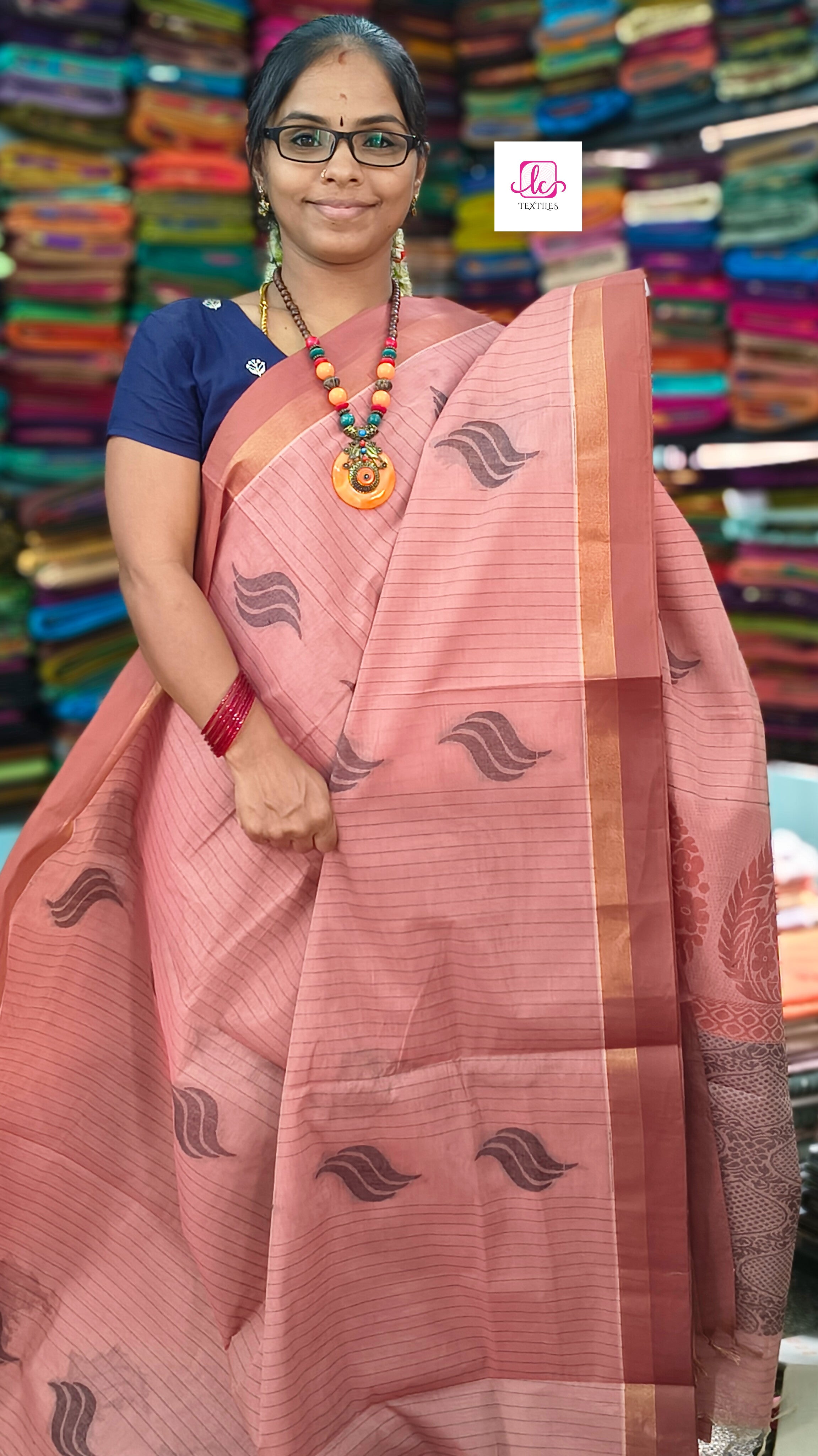 Negamam Cotton Saree - pastal red - NC58
