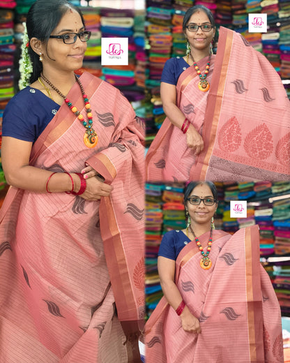 Negamam Cotton Saree - pastal red - NC58