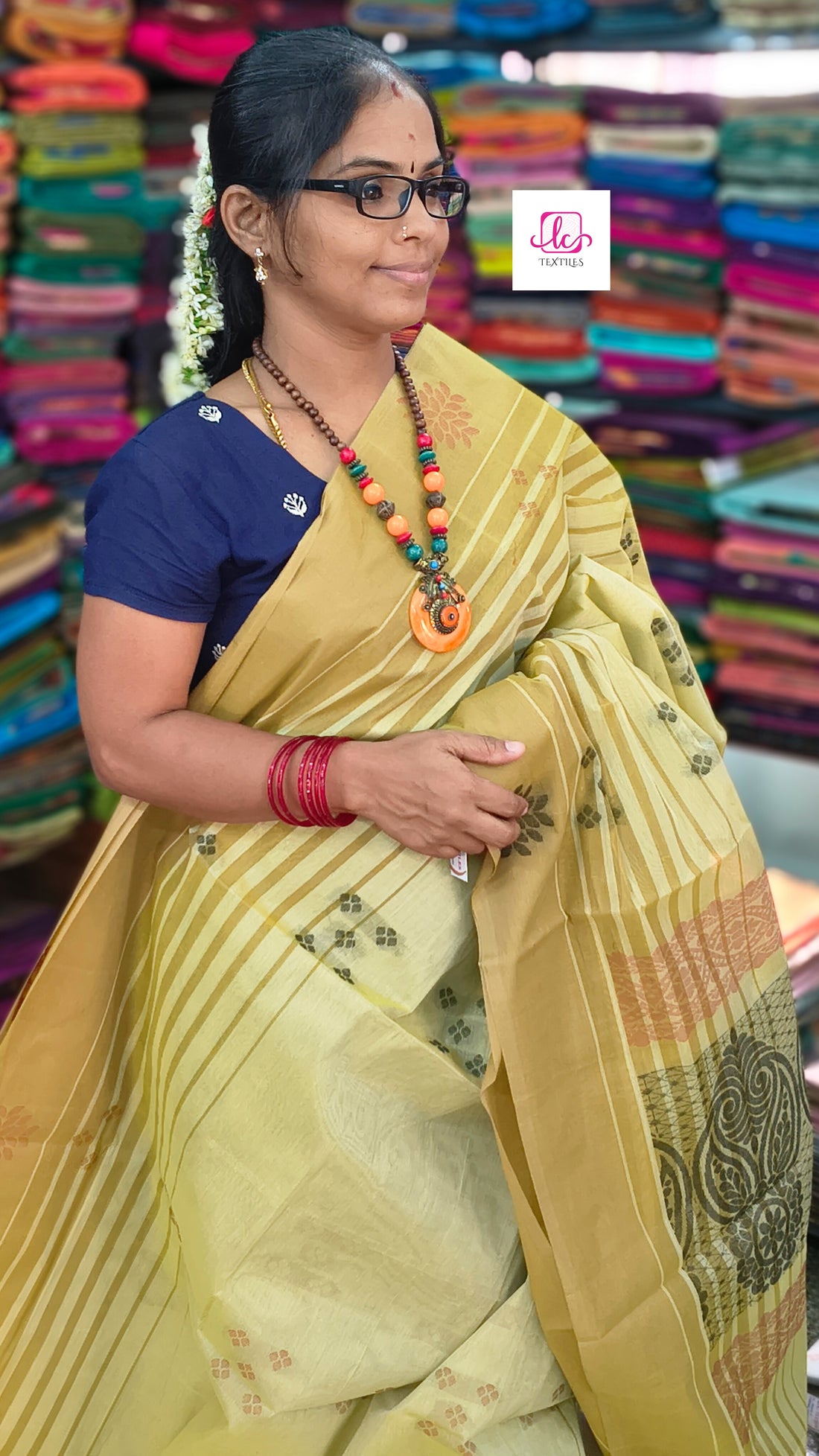 Negamam Cotton Saree - Pastal lemon- NC54