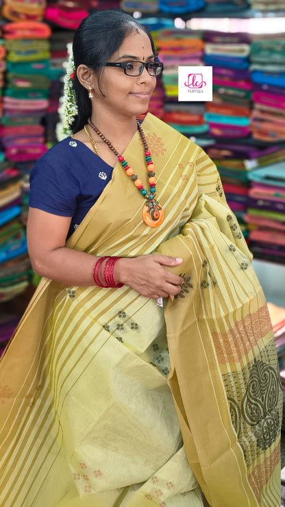 Negamam Cotton Saree - Pastal lemon- NC54