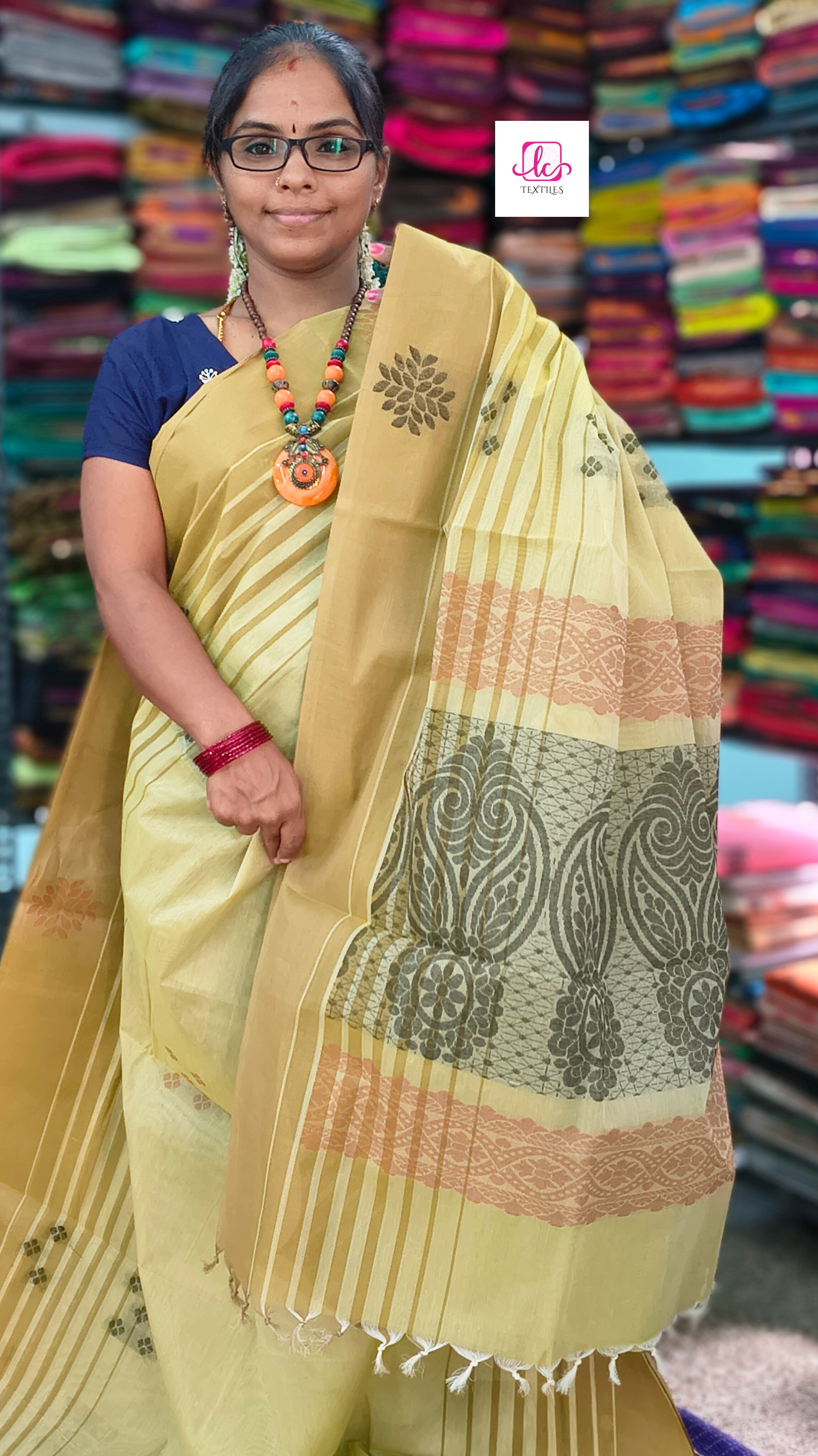 Negamam Cotton Saree - Pastal lemon- NC54