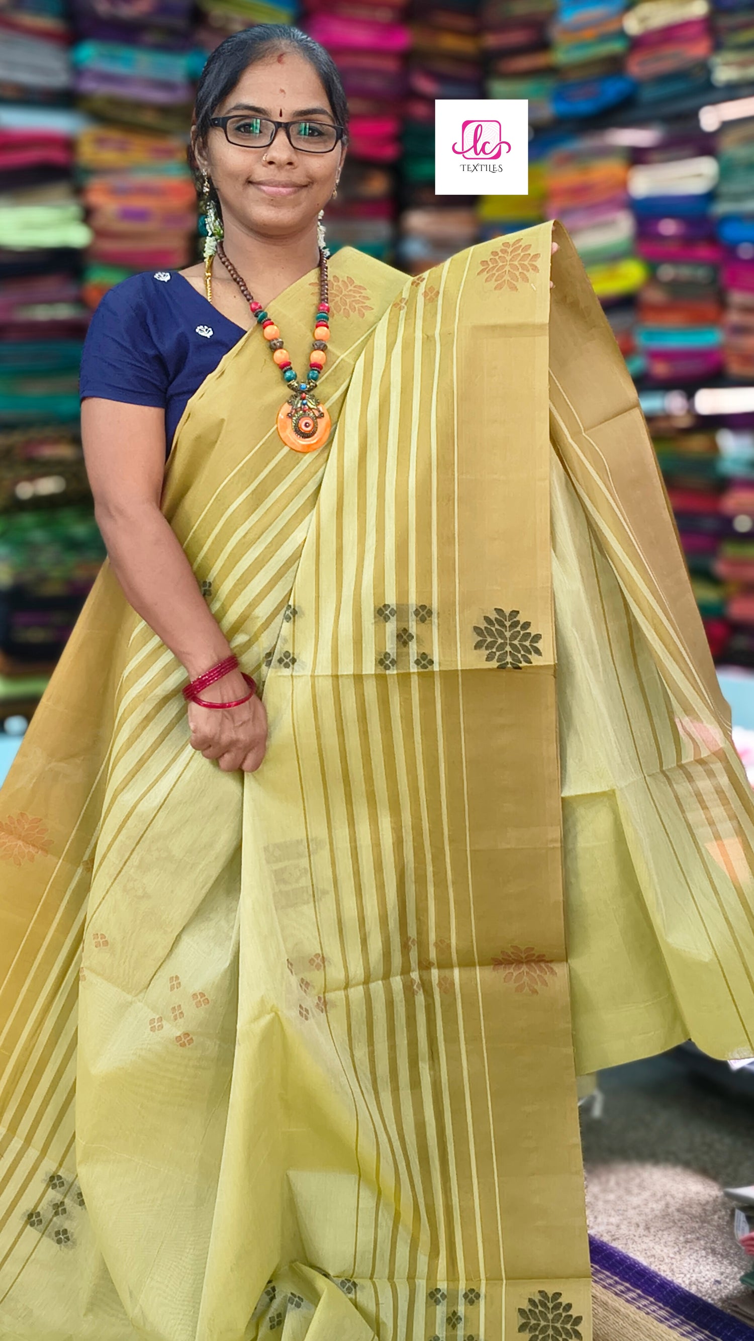 Negamam Cotton Saree - Pastal lemon- NC54