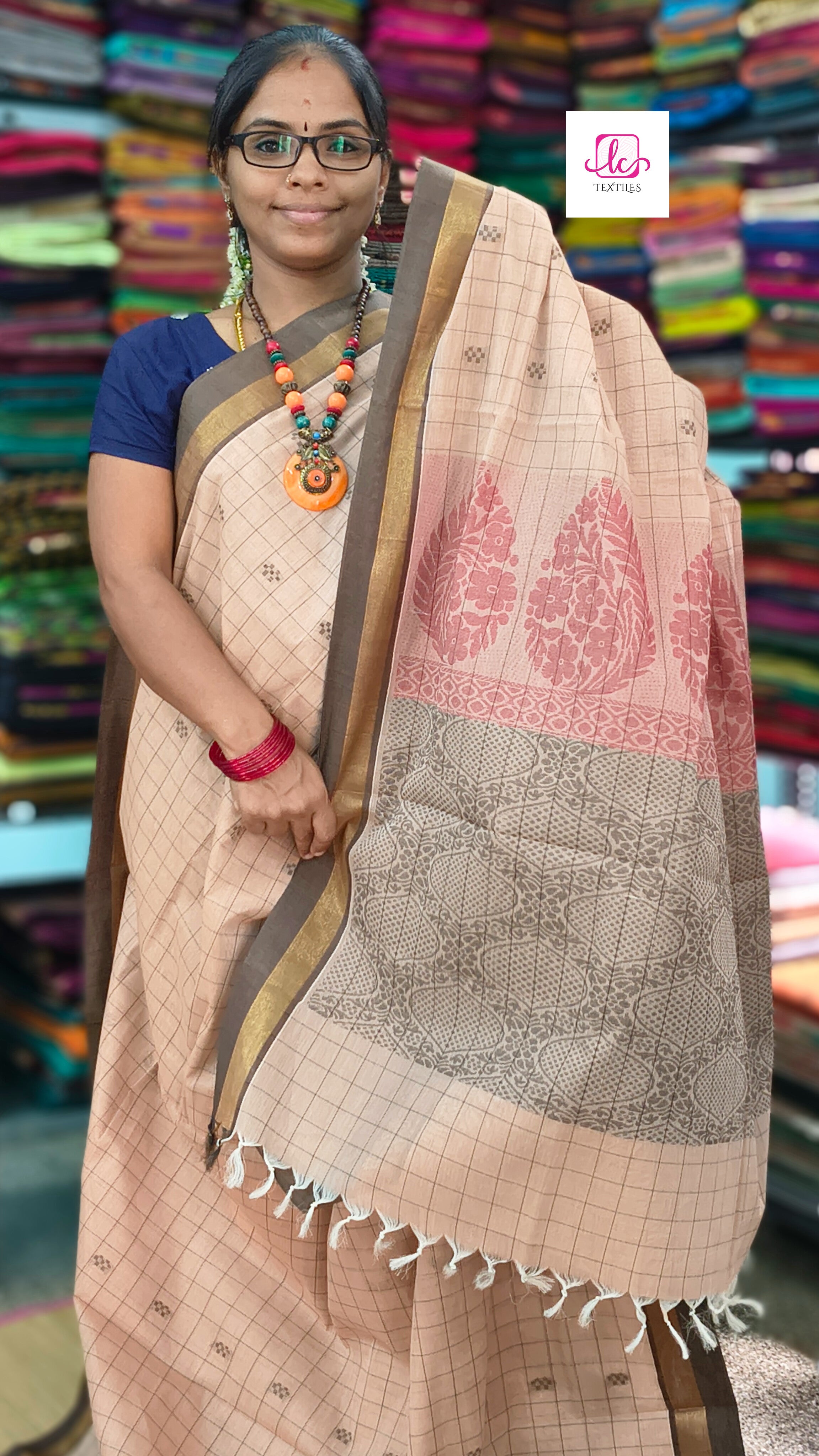 Negamam Cotton Saree - Tussar mixed orange- NC55