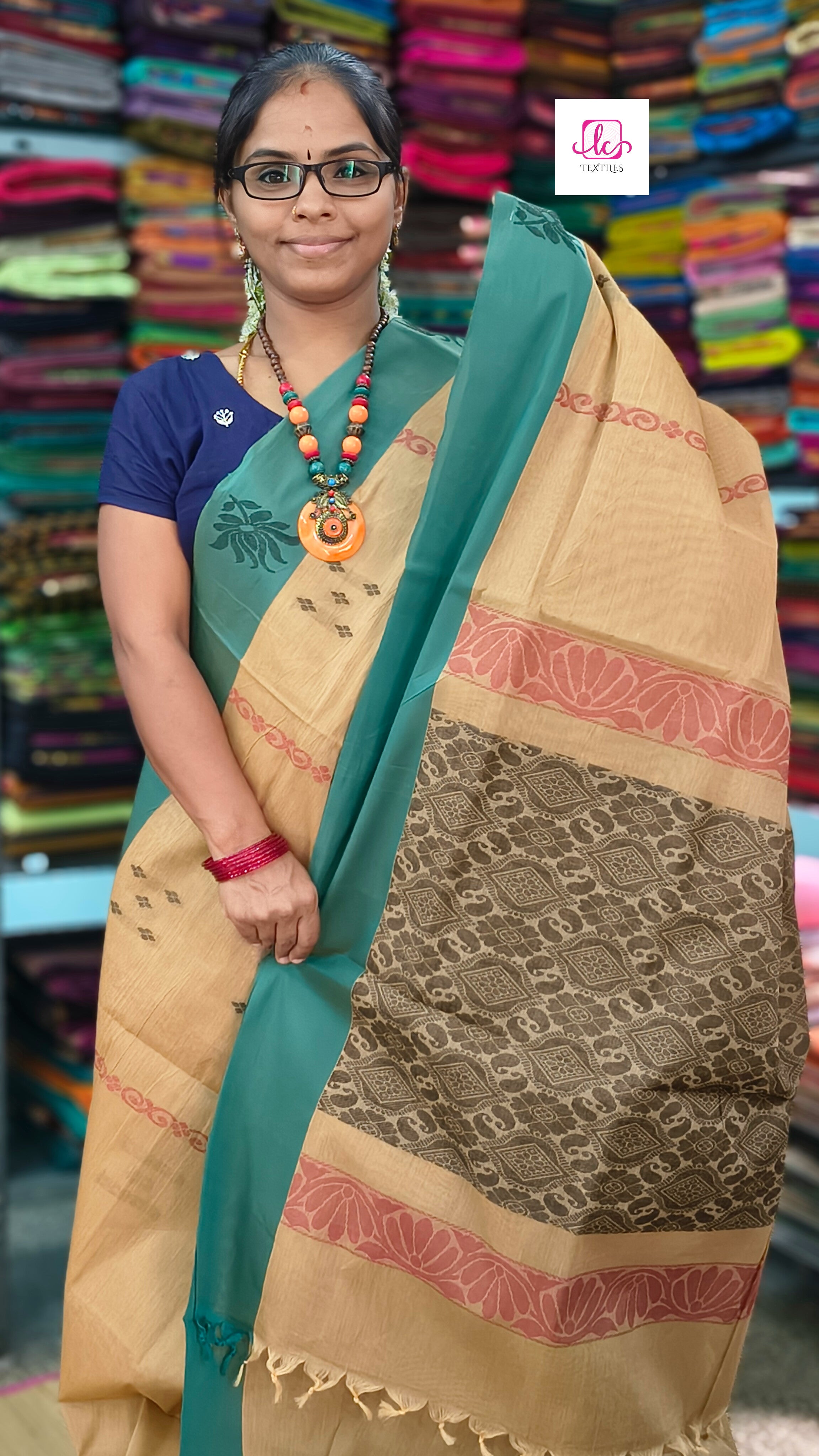 Negamam Cotton Saree - Tussar mixed khaki- NC56