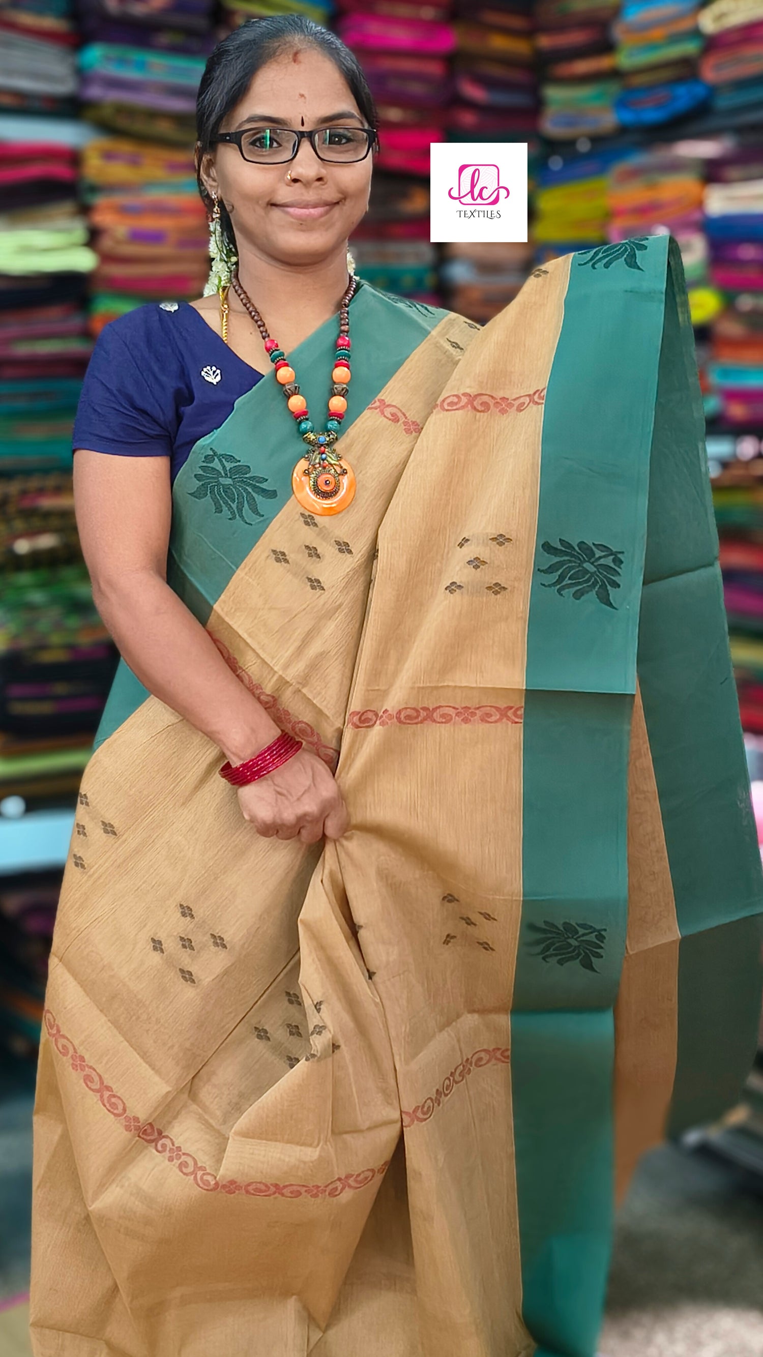Negamam Cotton Saree - Tussar mixed khaki- NC56