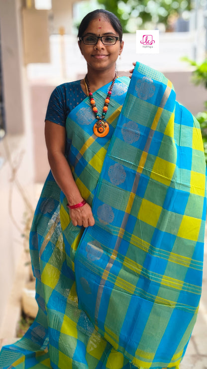 Kandangi Checks -neon green with blue-  - KC60