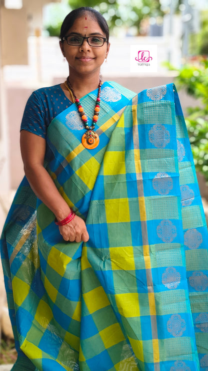 Kandangi Checks -neon green with blue-  - KC60