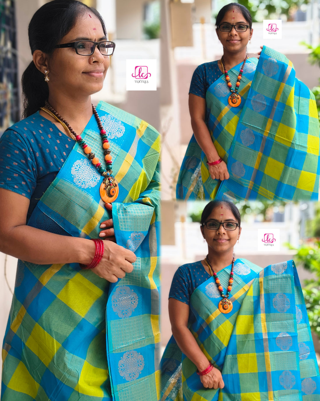 Kandangi Checks -neon green with blue-  - KC60